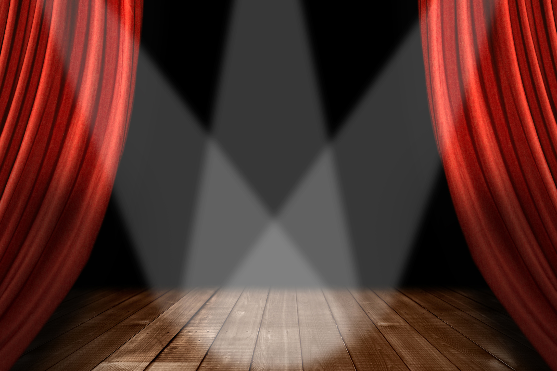 Red Theater Stage Background with 3 Spotlights Centered